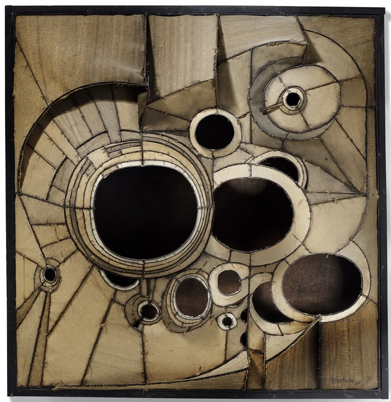 Lee Bontecou (b. 1931), Untitled, 1959-1960. Welded steel, canvas, fabric, velvet and wire. 42½ x 41½ x 8 in (108 x 105.4 x 20.3 cm). Sold for $9,176,500 in 20th Century Evening Sale on 11 November 2021 at Christie’s in New York