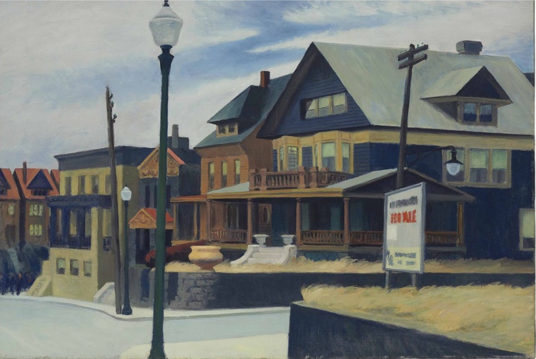 Edward Hopper (1882-1967), East Wind Over Weehawken, 1934. Oil on canvas. 34 x 50¼  in (86.4 x 127.6  cm). Sold for $40,485,000 on 5 December 2013 at Christie’s in New York. © 2021 Heirs of Josephine Hopper  Licensed by VAGA at Artists Rights Society (ARS), NY