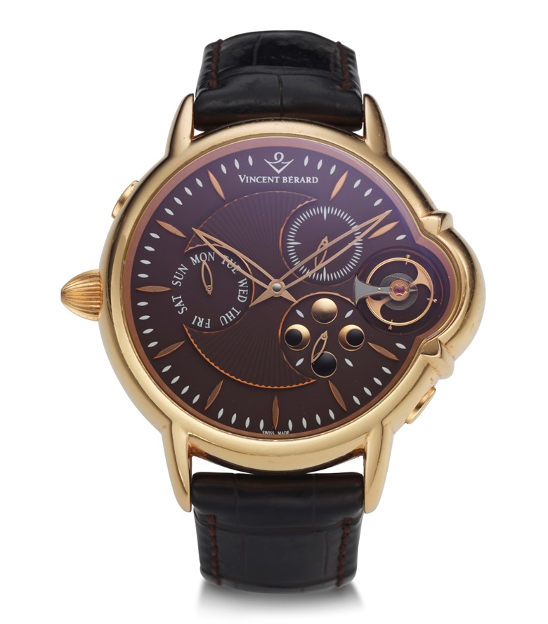 Vincent Berard, Very Fine Luvorene 1, 10 Day Power Reserve and Moonphase. 18K rose gold. Case Diameter 42mm. Estimate $10,000-20,000. Offered in Christie’s Fine Watchmaking Important Timepieces and the Independent Collection at Christie’s online