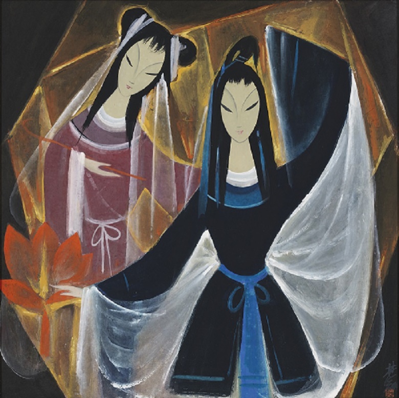 林風眠（1900-1991），《寶蓮燈》。設色紙本 鏡框。65.5 x 65.5 公分（25 ¾ x 25 ¾ 英寸）。估價：港元 4,000,000-6,000,000。此作將於2021年11月30日在中國近現代及當代書畫拍賣中呈獻