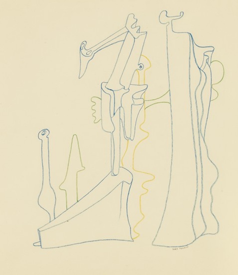Yves Tanguy (1900-1955), Sans titre, 1938-1939. Coloured wax crayons on paper. 14¾ x 12⅛  in (36.2 x 31  cm). Estimate $10,000-15,000. Offered in Impressionist and Modern Art Works on Paper Sale on 13 November 2021 at Christie’s in New York