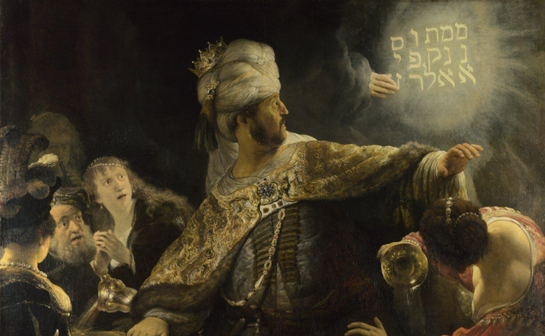 Rembrandt (1606-1669), Belshazzar’s feast, circa 1636-8 (detail). Oil on canvas. 167.6 x 209.2 cm. The National Gallery, London. Bought with a contribution from the Art Fund, 1964. © The National Gallery, London