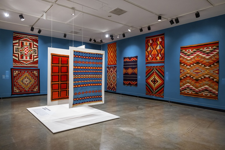 Installation view, Color Riot! How Color Changed Navajo Textiles, Montclair Art Museum. Image courtesy Montclair Art Museum