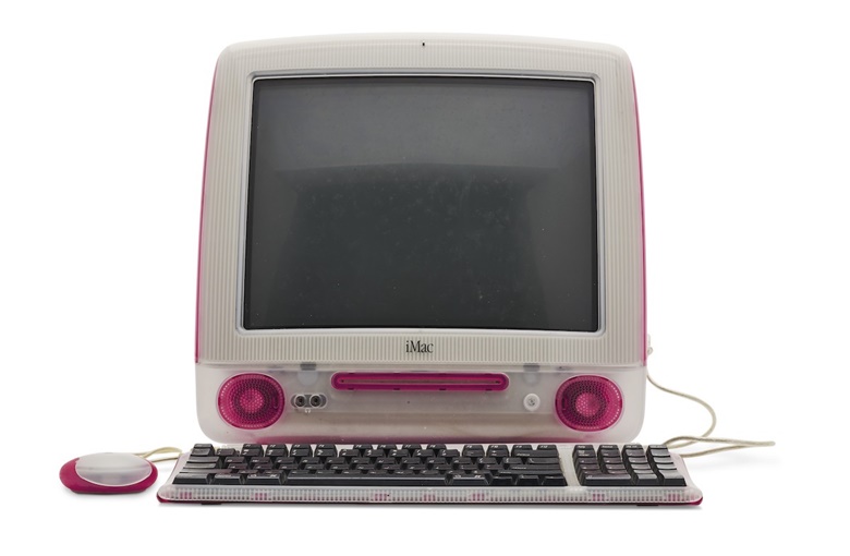 A Strawberry iMac, 2000. Apple Computer Inc. Provenance Family of Jimmy Wales. 370 x 370 x 370mm. Offered in The Birth of Wikipedia, until 15 December 2021, Online