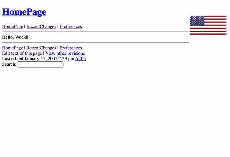 Jimmy Wales (b. 1966), Hello, World! the first edit to the Wikipedia Home Page, 15 January 2001. Non-fungible token. Digital sculpture comprised of Hello, World wiki database files, perl cgi-script, digital rendering, url to live website. Offered in The Birth of Wikipedia, until 15 December 2021, Online