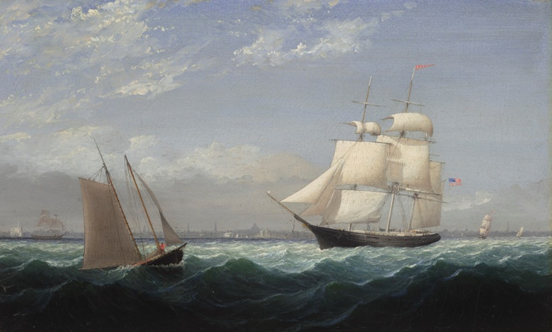 Fitz Henry Lane (1804-1865), Ships in Boston Harbor, 1850. Oil on canvas. 11⅛ x 18⅛  in (28.3 x 46  cm). Estimate $40,000-60,000. Offered in 19th Century American Art on 19 January 2022 at Christie's in New York