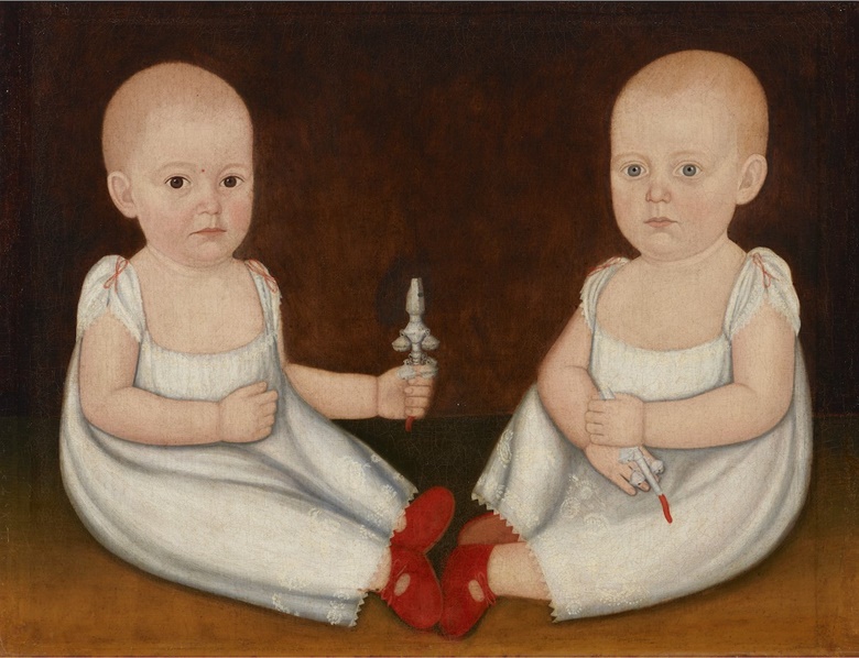 John Brewster, Jr. (1766-1854), The Dow Twins Josiah Coffin (1809-1833) and Richard Weare (1809-1840), 1810. Oil on canvas. 22 x 29  in (56 x 74 cm). Estimate $100,000-150,000. Offered in The Collection of Peter and Barbara Goodman on 20 January 2022 at Christie’s in New York