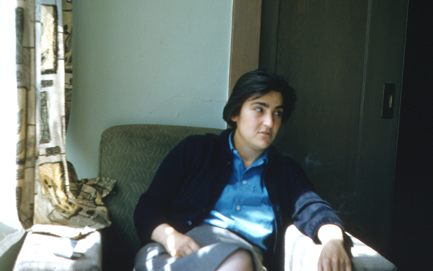 Etel Adnan in California, circa 1955-58. Photo courtesy of the present owner of the collection Journey to Mount Tamalpais Important Early Works by Etel Adnan