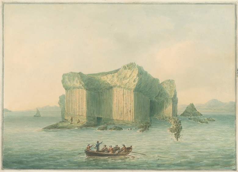 Nicholas Pocock (1740-1821), Fingals Cave, Staffa, Inner Hebrides, Scotland, 1792. Pencil, pen and ink and watercolour on paper. 12 x 16⅛ (30.5 x 41 cm). Sold for £4,032 on 24 March 2022, Online