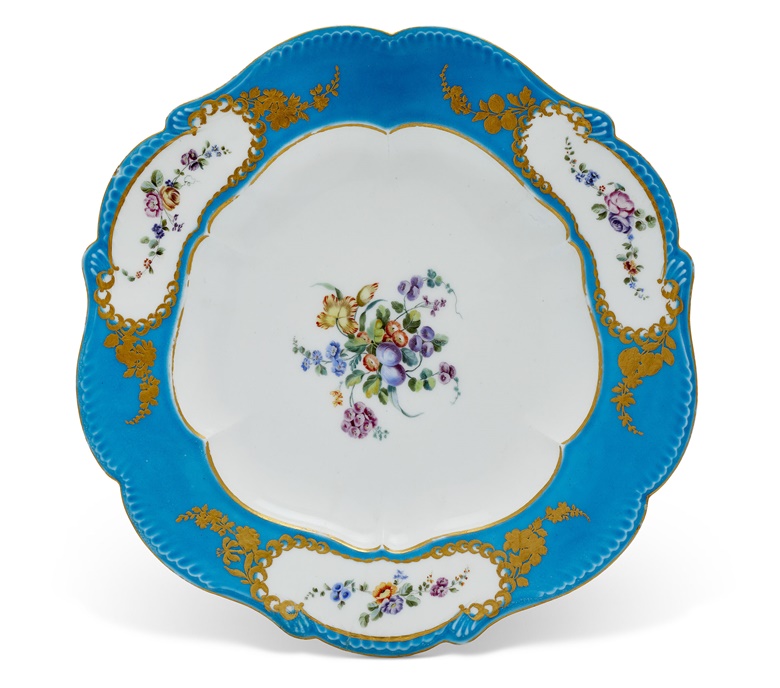 A Vincennes porcelain ‘bleu céleste’ plate from the first service made for Louis XV, circa 1754. Sold for $50,400 on 5 April 2022 at Christies Online
