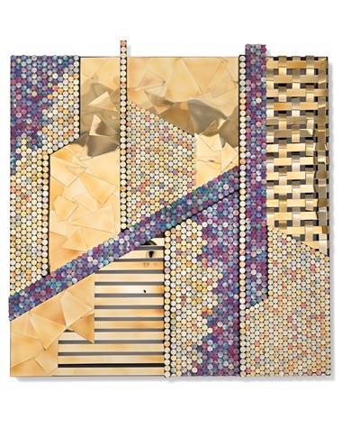 Yaw Owusu (b. 1992), Determined Measures, 2021. Stainless steel, copper, US pennies, Ghana pesewas, wood. 40 x 42 x 3 in (101.6 x 106.7 x 7.7 cm). Offered in Material Earth, a selling exhibition in collaboration with Efie Gallery, viewing until 13 May 2022 at Christie’s in London