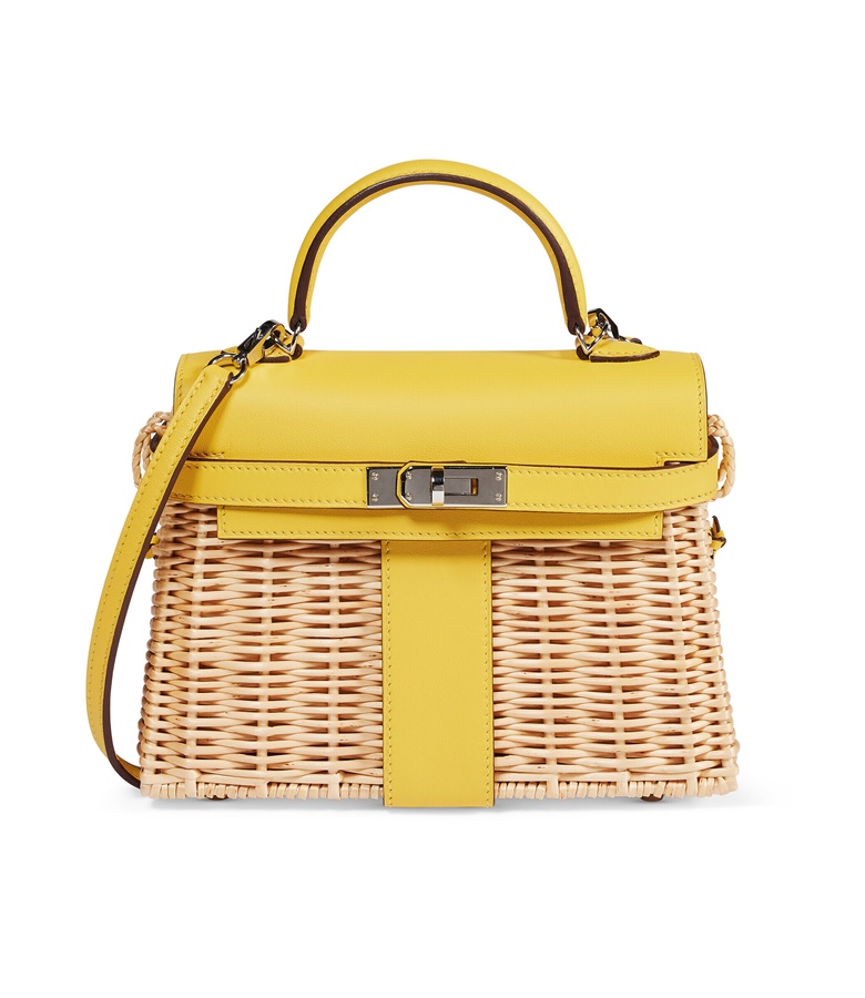 A limited edition jaune de naples swift leather & osier Mini Picnic Kelly 20 with palladium hardware, Hermès, 2019. Sold for €75,600 on 27 April 2022 at Christie’s in Paris