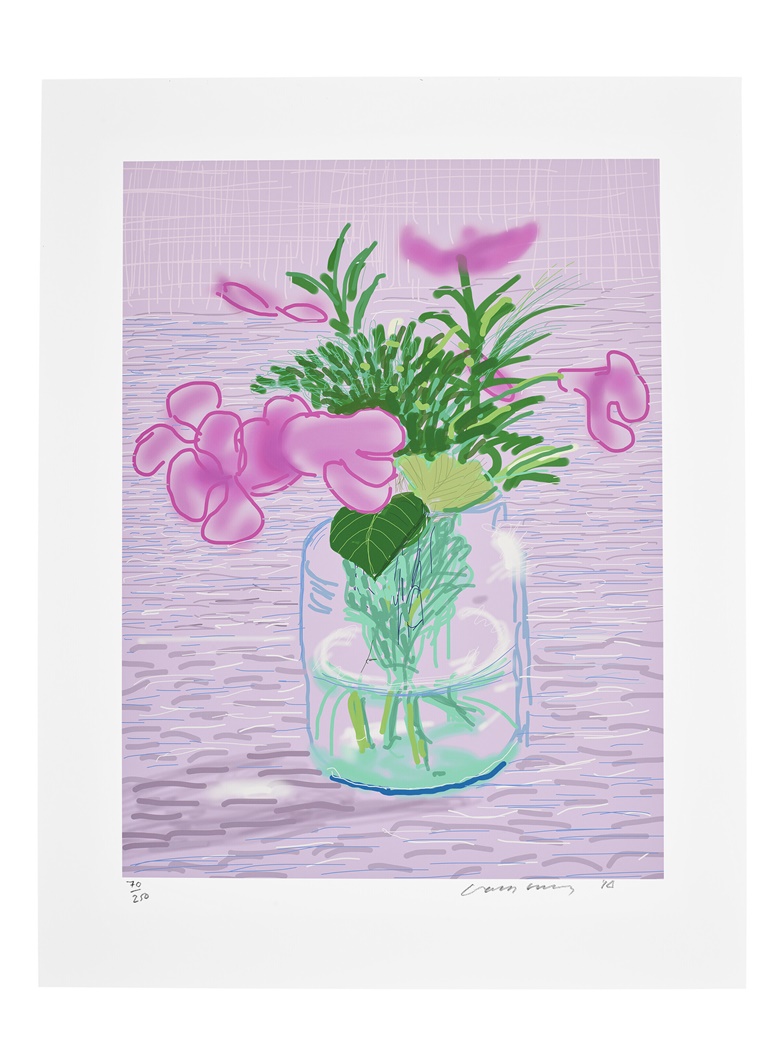 David Hockney (B. 1937), Untitled No. 329, from A Bigger Book Art Edition A, 2010. Digital print in colors, on archival paper. Image 17¼ x 12⅞ in (438 x 327 mm). Sheet 22 x 16⅞ in (559 x 429 mm). Estimate $15,000 – 20,000. Offered in Prints and Multiples on 22 April 2022 at Christies in New York