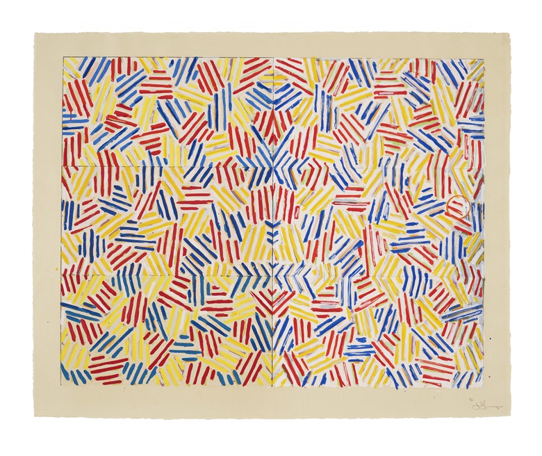 Jasper Johns (B. 1930), Corpse and Mirror, 1976. Screenprint in colors, on Nishinouchi Kizuki Kozo paper watermark  Corpse and Mirror. Image 36½ x 47 in (927 x 1194 mm). Sheet 42⅞ x 53 in (1089 x 1346 mm). Estimate $100,000-150,000. Offered in Prints and Multiples on 22 April 2022 at Christies in New York