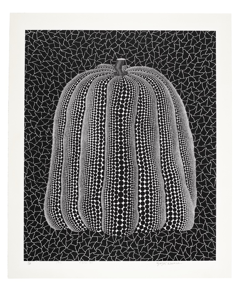 Yayoi Kusama (B. 1929), Pumpkin (White T), 1992. Screenprint, on wove paper. Image 28¼ x 23⅝ in (718 x 600 mm). Sheet 32⅝ x 27½ in (829 x 699 mm). Estimate $40,000-60,000. Offered in Prints and Multiples on 22 April 2022 at Christies in New York