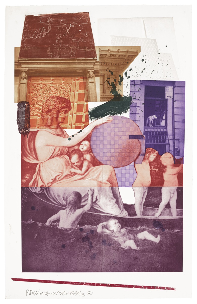 Robert Rauschenberg (1925-2008), Bellini #2, 1987. Intaglio in colors, on Arches paper. Sheet 58⅝ x 37⅜ in (1489 x 946 mm). Estimate $12,000-18,000. Offered in Prints and Multiples on 22 April 2022 in Christies New York