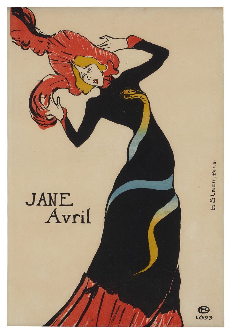 Henri de Toulouse-Lautrec (1864-1901), Jane Avril, 1899. Lithograph in colors, on wove paper. Sheet 21⅝ x 14⅝ in (549 x 372 mm). Estimate $30,000-50,000. Offered in Prints and Multiples on 22 April 2022 at Christies New York