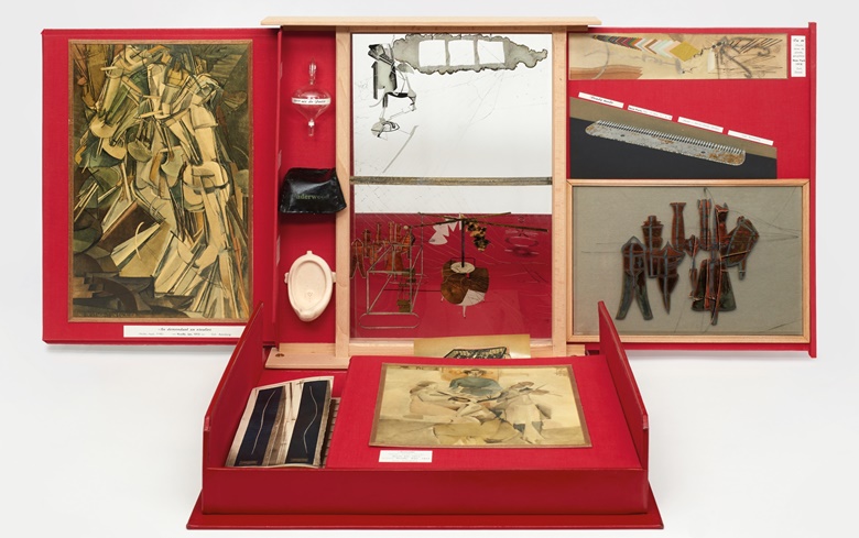 Marcel Duchamp (1887-1968), La boîte en valise. Conceived in 1941, executed in 1968. Leather-covered wooden and cardboard box with linen lining. 16¼ x 15⅛ x 3⅞ in (41 x 38.5 x 9.8 cm). Estimate £34,000-50,000. Offered in Collection Jacqueline Matisse Monnier on 13 April 2022 at Christies in Paris