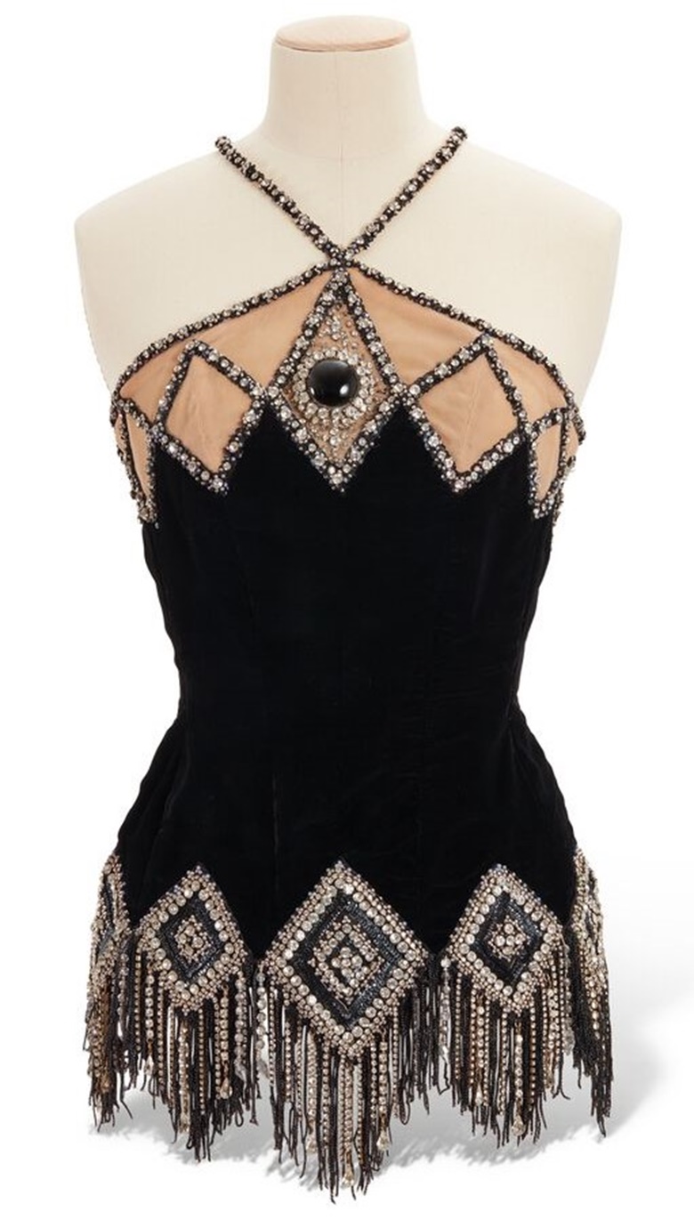 Bustier after a drawing by Erté (Romain De Tirtoff), costume made by Karinska for “La Veuve rusée’’. Black velvet, embroidered with rhinestones and steel beads. Estimate €600-800. Offered in Collection Roland Petit & Zizi Jeanmaire un patrimoine pour la danse on 25 March-6 April at Christie’s, Online