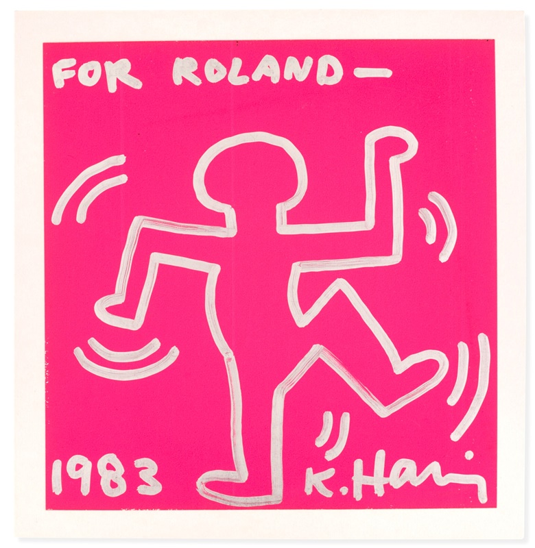 Keith Haring (1958-1990), For Roland, 1983. Felt pen on cardboard. 10⅗ x 10⅕ in (27 x 26 cm). Estimate €10,000-15,000. Offered in Collection Roland Petit & Zizi Jeanmaire un patrimoine pour la danse on 25 March-6 April at Christie’s, Online