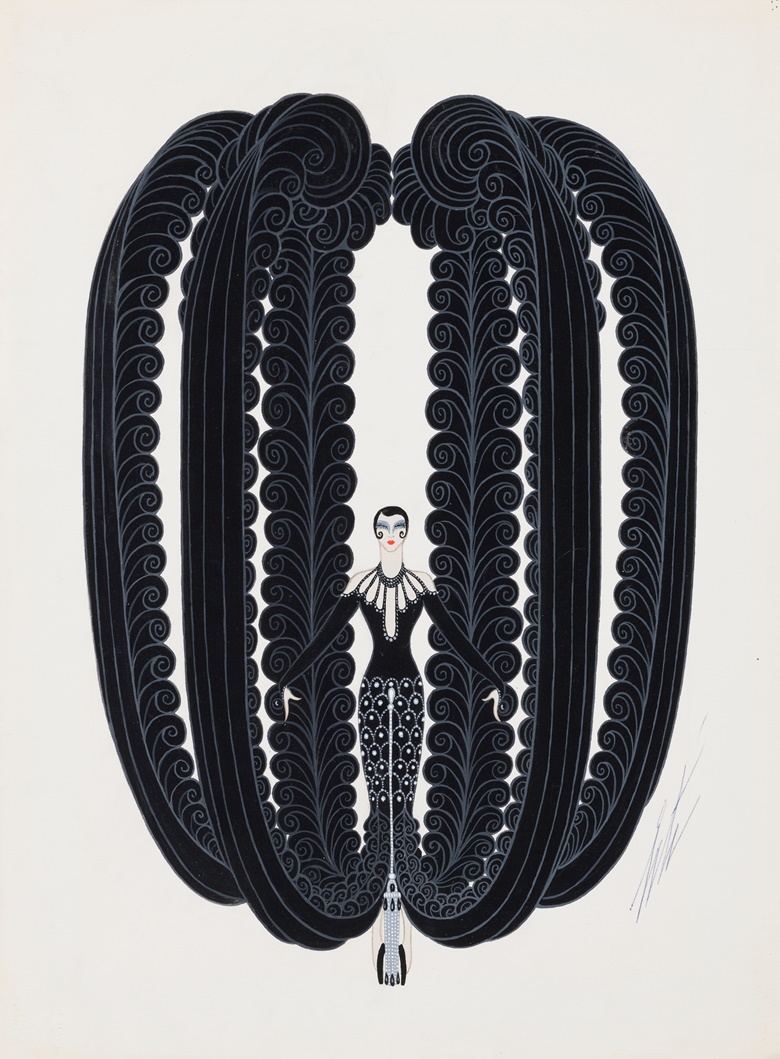 Erté (1892-1990), Projets non réalisés pour une revue. Gouache on paper. 11⅖ x 8¼ in (29 x 21 cm). Estimate €10,000-15,000. Offered in Collection Roland Petit & Zizi Jeanmaire un patrimoine pour la danse on 25 March-6 April at Christie’s, Online