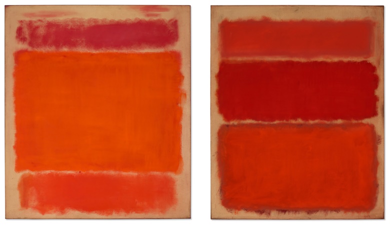 Left Mark Rothko (1903-1970), No. 1, 1962. Oil on canvas. 69 x 60 in (175.3 x 152.4 cm). Estimate $45,000,000-65,000,000. Right Mark Rothko (1903-1970), Untitled (Shades of Red), 1961. Oil on canvas 69 x 56 in (175.3 x 142.2 cm). Estimate $60,000,000-80,000,000. Both offered in The Collection of Anne H. Bass on 12 May 2022 at Christies in New York