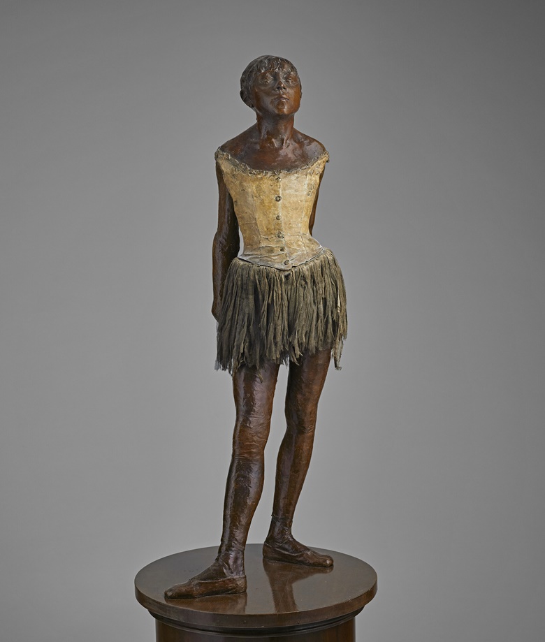 Edgar Degas (1834-1917), Petite danseuse de quatorze ans, 1927. Bronze with brown patina with muslin skirt and satin hair ribbon on wooden base. 40 1⁄2 in (102.9 cm). Sold for $41,610,000 on 12 May 2022 in The Collection of Anne H. Bass at Christies in New York