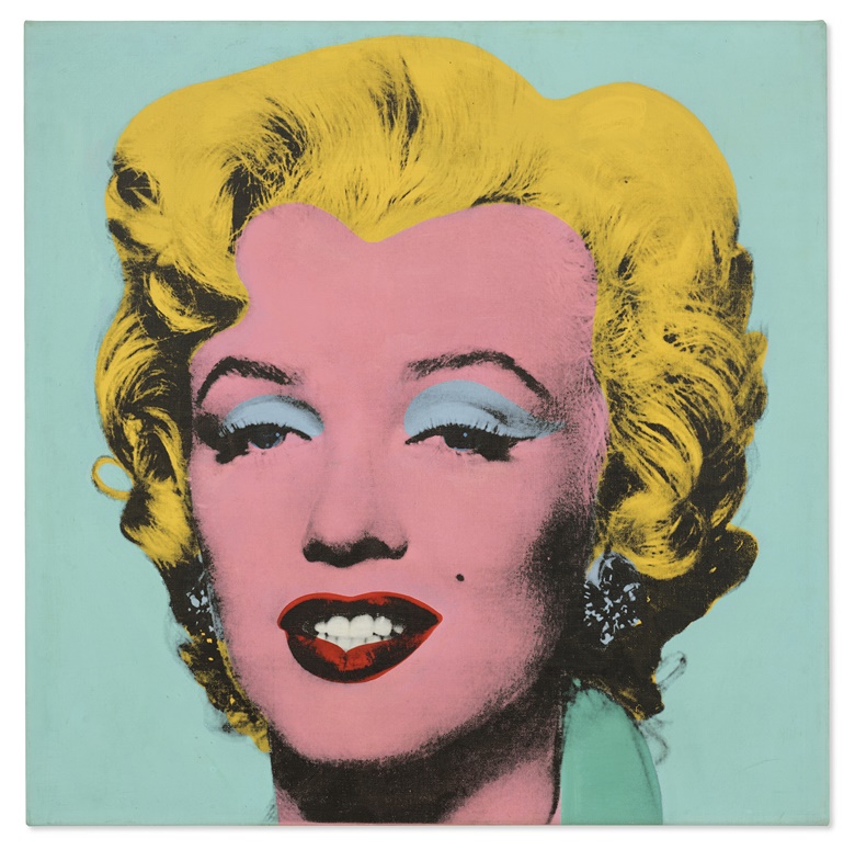 Andy Warhol (1928-1987), Shot Sage Blue Marilyn, 1964. Acrylic and silkscreen on ink on linen. 40 x 40 in (101.6 x 101.6 cm). Sold for $195,040,000 in The Collection of Thomas and Doris Ammann on 9 May 2022 at Christie’s in New York