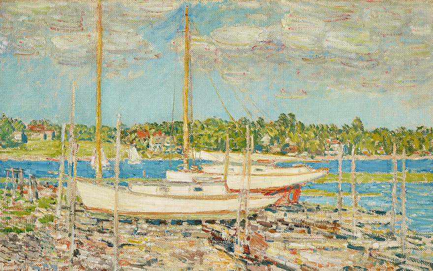 Childe Hassam (1859-1935), The Harbor, 1902. Oil on canvas. 18¼ x 26 in (46.4 x 66 cm). Sold for $252,000 in American Art on 17 May 2022 at Christies in New York
