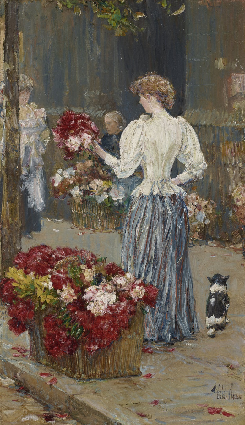 Childe Hassam (1859-1935),  Flower Girl, 1887-89. Oil on canvas. 18 x 10⅝ in (45.7 x 26.9 cm)
