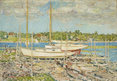 Childe Hassam (1859-1935), The Harbor, 1902. Oil on canvas. 18¼ x 26 in (46.4 x 66 cm). Sold for $252,000 in American Art on 17 May 2022 at Christies in New York
