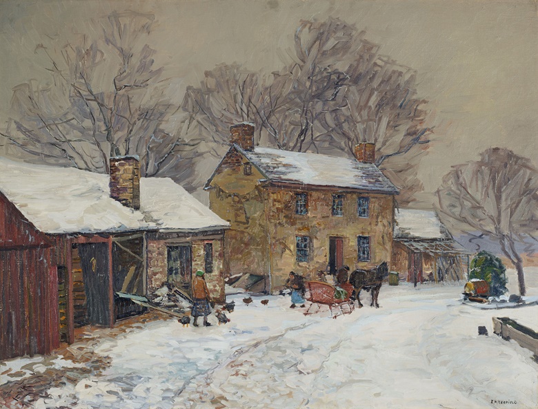 Edward Willis Redfield (1869-1965),  Horse and Sleigh Days. Oil on canvas. 38¼ x 50¼ in (97.2 x 127.6 cm). Sold for $277,200 in American Art on 17 May 2022 at Christies in New York