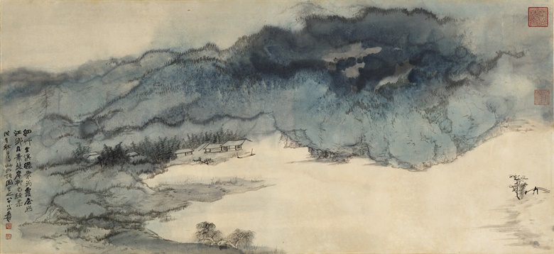 Zhang Daqian (1899-1983), Living in Tranquility. Scroll, mounted and framed, ink and colour on paper 50.3 x 109.6 cm (19¾ x 43⅛ in). Estimate HK$4,000,000-6,000,000. Offered in Fine Chinese Modern and Contemporary Ink Paintings on 29 May 2022 at Christie’s in Hong Kong