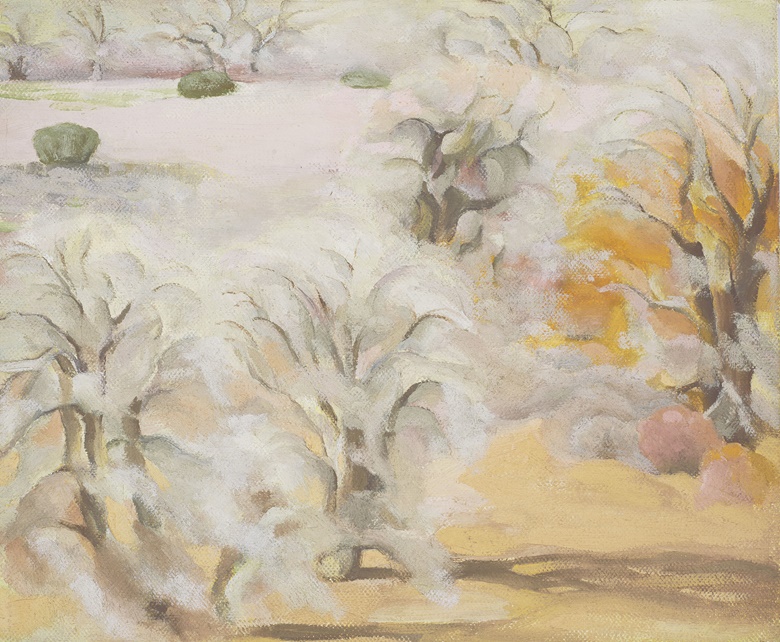 Georgia OKeeffe (1887-1986), Abiquiu Trees VII, 1950-53. Oil on canvas. 10 1⁄8 x 12 1⁄8 in (25.7 x 30.8 cm). Sold for $1,134,000 in American Art on 17 May 2022 at Christies in New York