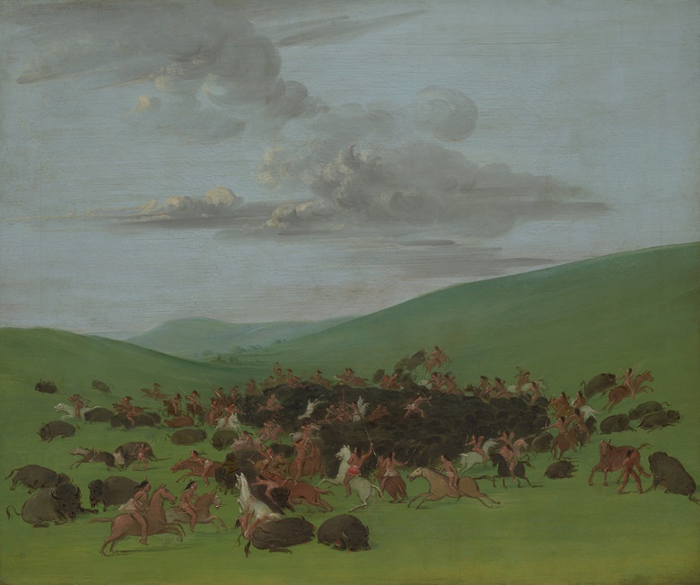 George Catlin (1796-1872), Buffalo Chase, A Surround by the Hidatsa, c. 1832. Oil on canvas laid down on masonite. 23 x 27¼ in (58.4 x 69.2 cm). Sold for $1,197,000 in Stewards of the West The Knobloch Collection on 17 May at Christies in New York