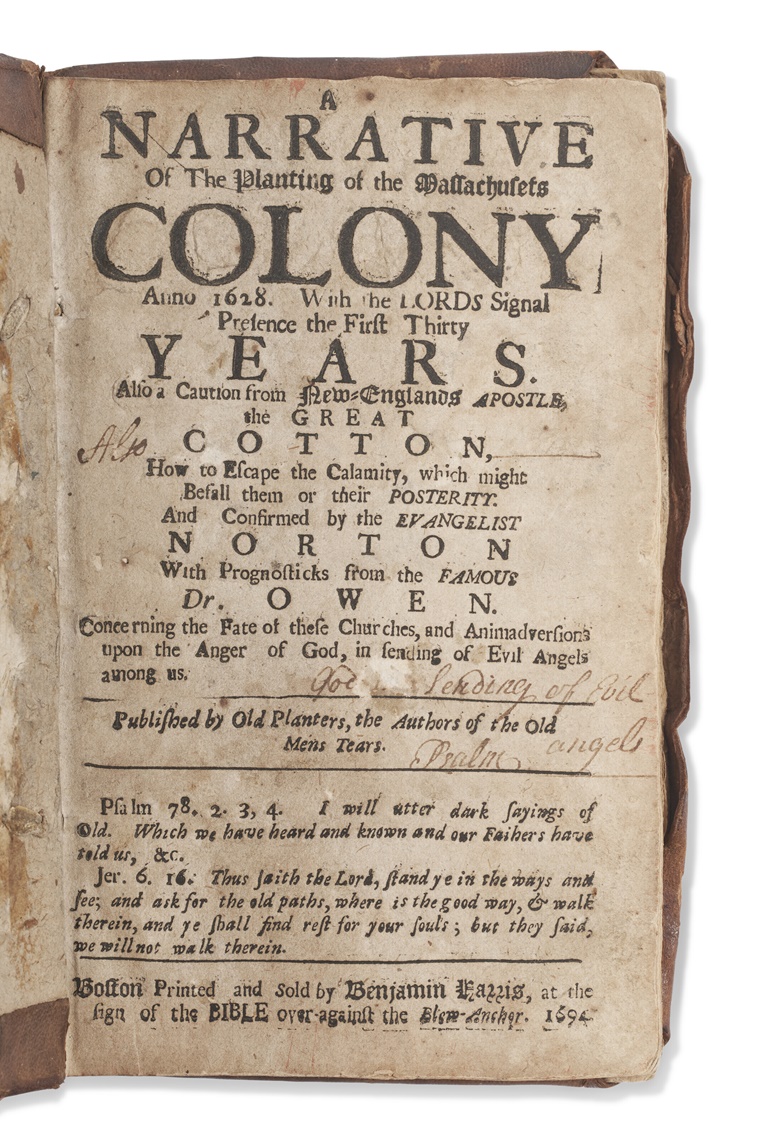 Joshua Scottow (c.1618-1698), A Narrative of the Planting of the Massachusets Colony anno 1628. Boston Benjamin Harris, 1694