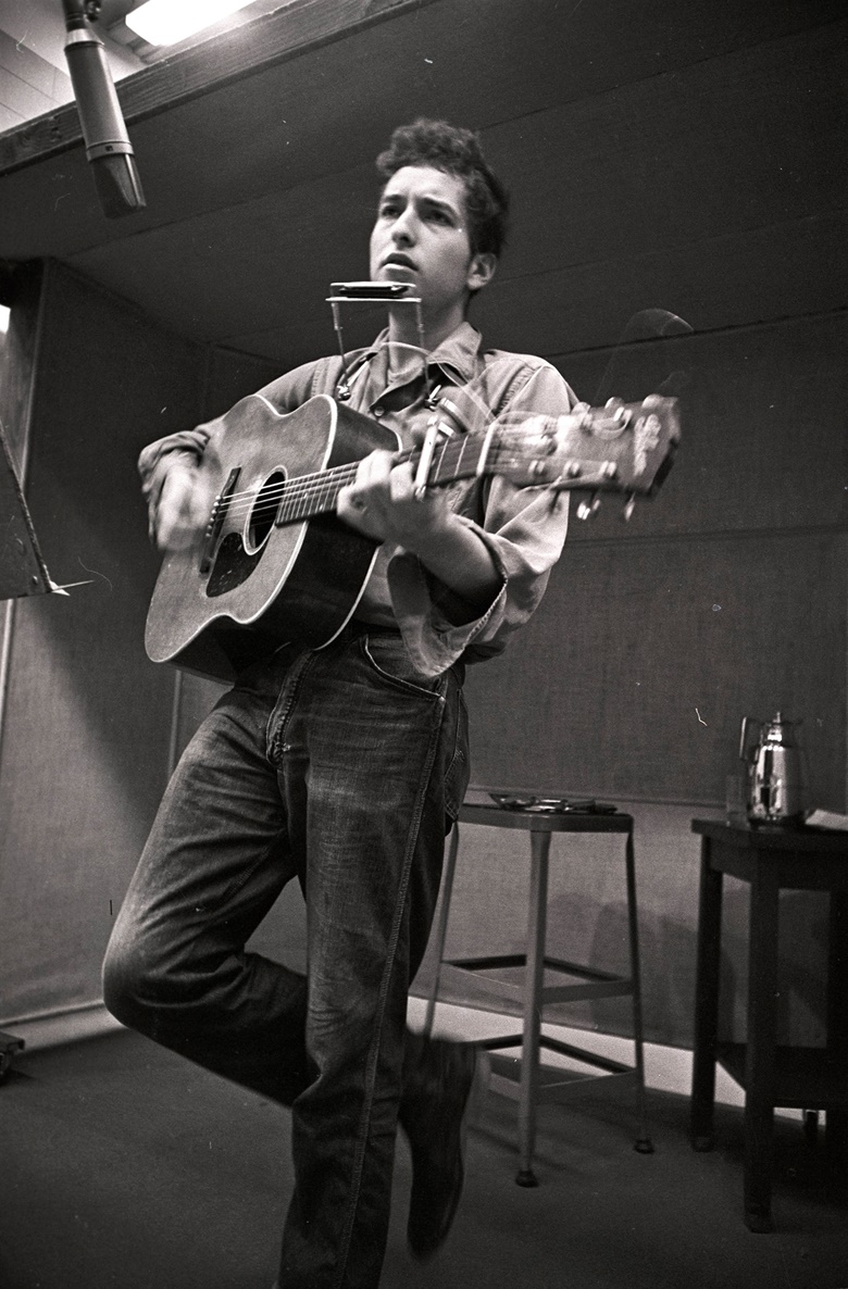Bob Dylan at a recording session in 1962. Photo Vernon Smith  Courtesy of Sony Music Entertainment