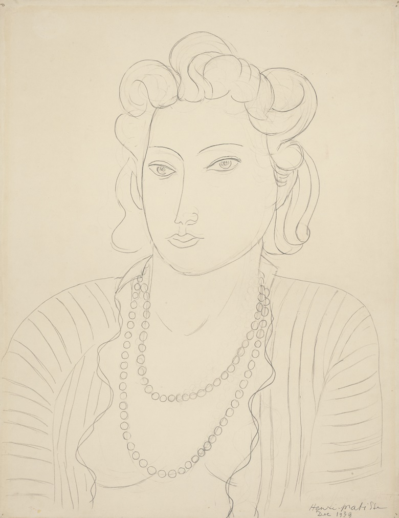Henri Matisse (1869-1954), Portrait de Micheline, 1939. Pencil on paper. 52.8 x 40.5 cm. (20 3⁄4 x 16 in.). Estimate €450,000-650,000. Offered in Le Grand Style An apartment on the Quai dOrsay designed by Alberto Pinto, 30 June at Christies Paris.