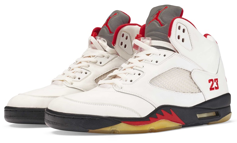 Michael Jordan Player Exclusive Air Jordan V ‘Fire Red’ sneakers. Nike, 1990. Sold for $10,710 in Six Rings — Legacy of the GOAT on 14 June 2022 at Christies online