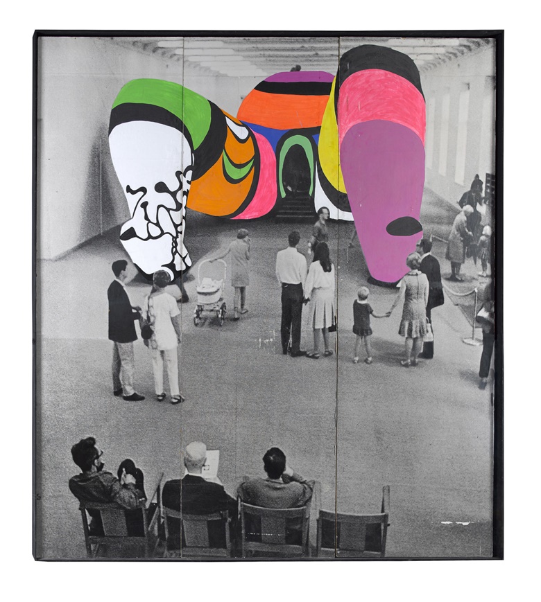 Niki de Saint Phalle, Overpainted Photo of Hon, 1979. Paint on gelatin silver print. 118⅛ × 115⅜ in (300 × 293 cm). Collection Niki Charitable Art Foundation, Santee. © Niki Charitable Art Foundation. All rights reserved. Photo Katrin Baumann