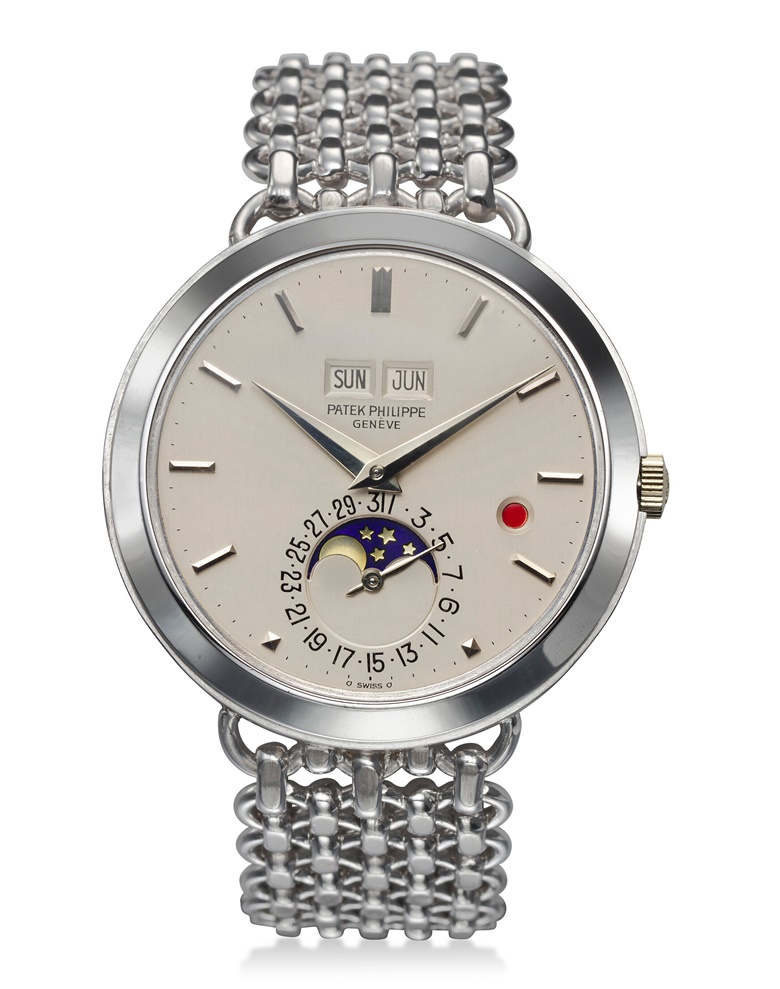 Patek Philippe. An 18k white gold perpetual calendar wristwatch with leap year indicator, one of two known. Ref. no. 3448G, circa 1980s. Sold for $1,008,000 on 9 June 2022 at Christie’s in New York