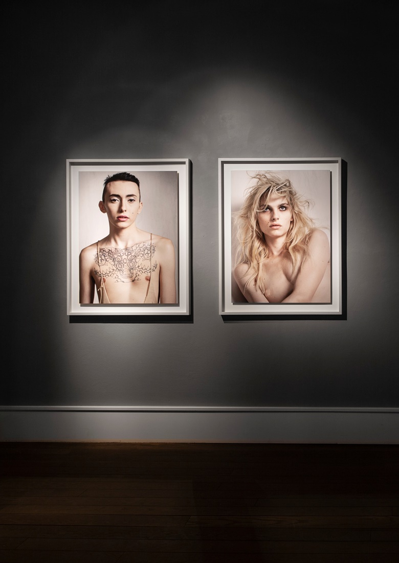 Installation view of two works by Bettina Rheims (b. 1952). From left, Edward V. III, Paris, 2011; Andrej P. III, Paris, 2011. Photo © CAMERA WORK Gallery