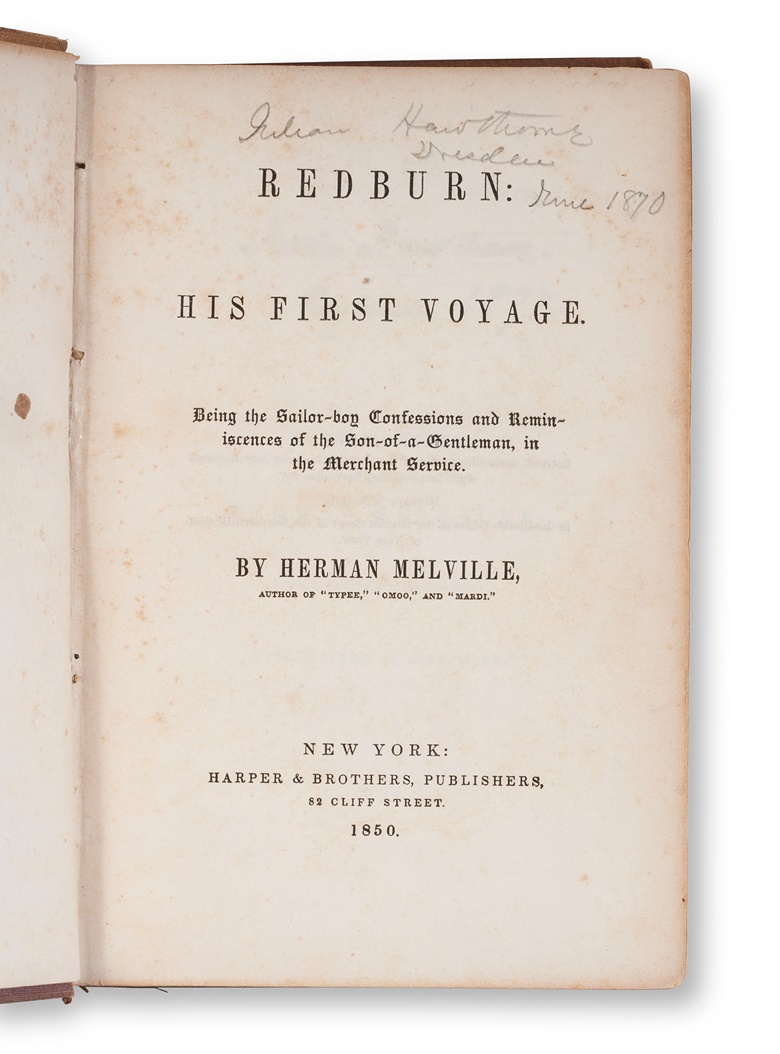 Herman Melville (1819-1891), Redburn His First Voyage. 
New York Harper & Brothers, 1850. Sold for $52,920 in The Herman Melville Collection of William S. Reese on 14 September 2022 at Christies Online