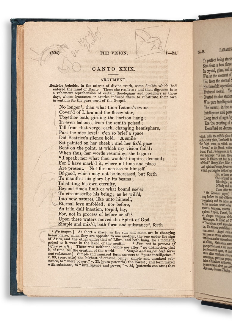 Dante Alighieri (1265-1321), and Henry Francis Cary, translator (1772-1844). The Vision; or Hell, Purgatory, and Paradise. London Henry G. Bohn, 1847. Sold for $441,000 in The Herman Melville Collection of William S. Reese on 14 September 2022 at Christies Online