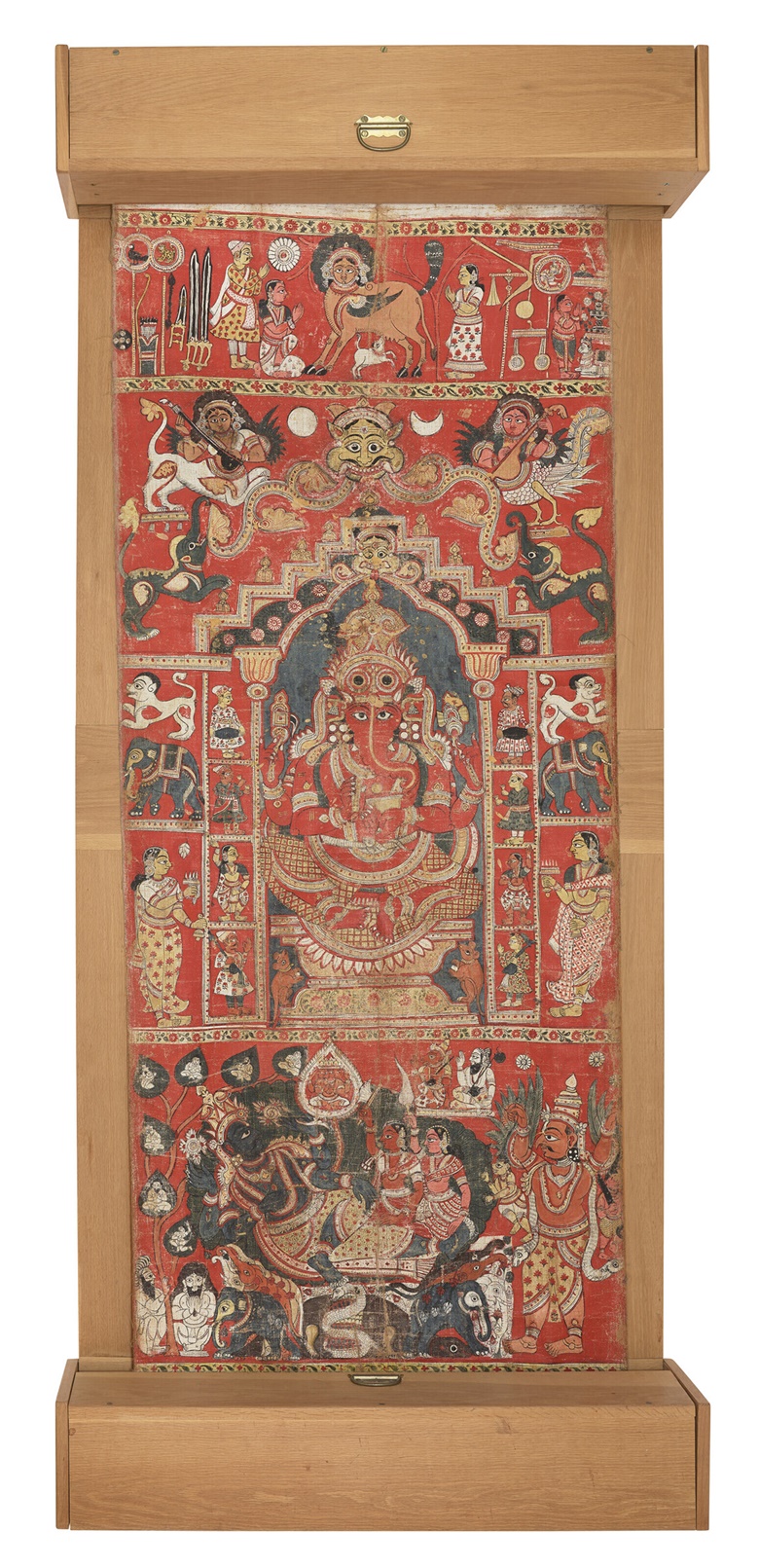 An impressively large scroll painting of the Markandeya Purana, India, Deccan Telegana, 18th-early 19th century. 90 in (228.6 cm) high (display). Sold for $126,000 in The John C. and Susan L. Huntington Collection on 21 September 2022 at Christies in New York