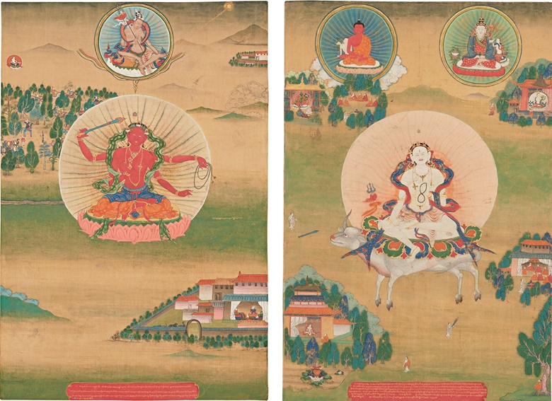 左：八蚌寺度母唐卡。藏東康巴地區八蚌寺，約十八世紀作。24 18 x 16 38 英寸（61.3 x 41.6 公分）。估價：40,000-60,000美元。右：八蚌寺度母唐卡。藏東康巴地區八蚌寺，十八世紀作。24 14 x 16 38 英寸（61.6 x 41.6 公分）。估價：40,000-60,000美元。兩幅唐卡將於2022年9月21日在佳士得紐約杭廷頓伉儷珍藏拍賣中呈獻
