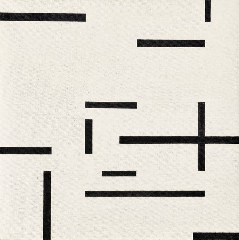 Marlow Moss (1889-1958), White and Black, 1948. Oil on canvas. 21⅛ x 21⅛ in (53.5 x 53.5 cm). Sold for £378,000 on 19 October 2022 at Christie’s in London. Artwork © reserved