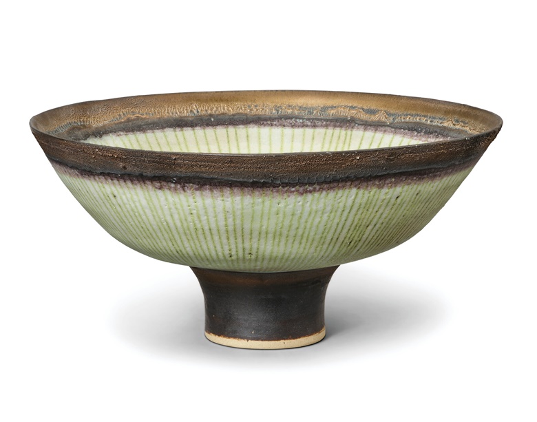 Dame Lucie Rie (1902-1995), Green footed bowl. Diameter 8½ in (21.6 cm). Sold for £23,940 on 20 October 2022 at Christie’s in London