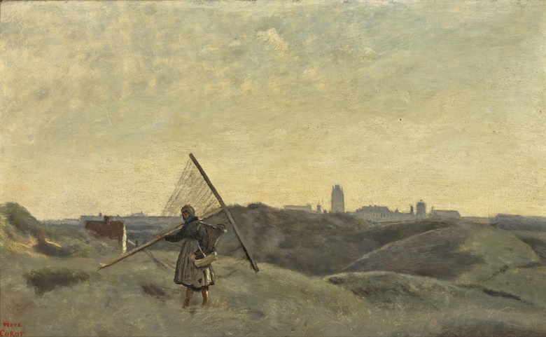 Jean-Baptiste-Camille Corot (1796-1875), Dunkerque, une pêcheuse de crevettes, 1857. Oil on panel. 11⅛ x 18 in (28.2 x 45.7 cm). Estimate £30,000-50,000. Offered in Churchill to Eden The Collection of The Earl and Countess of Avon on 21 October 2022 at Christie’s in London
