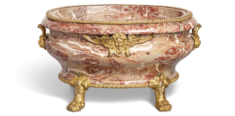 Louis XIV jardinière, the marble basin late 17th–early 18th century, the ormolu mounts second half 19th century. H 38 cm (15 in). W 70 cm (27½ in). D 51 cm (20 in). Estimate €35,000-50,000. Offered in Collections on 28 October at Christie’s Paris